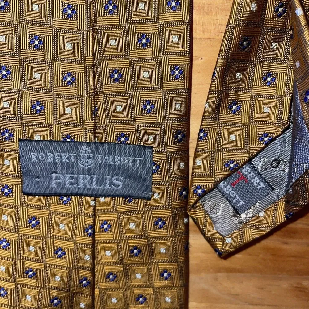 Robert Talbott Perlis Neck Tie Men‎ Yellow 100% Silk Hand Sewn
